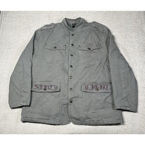 Blac Label Jacket Mens 3XL Gray Y2K Embroidered Grunge Military Coat Goth